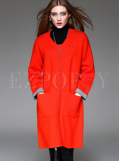 Brief O-neck Loose Knitted Coat