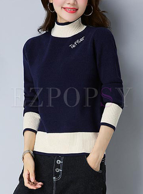 Causal Hit Color Stand Collar Sweater