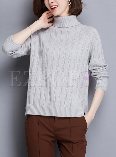Elegant Striped Double-deck Collar Slit Sweater