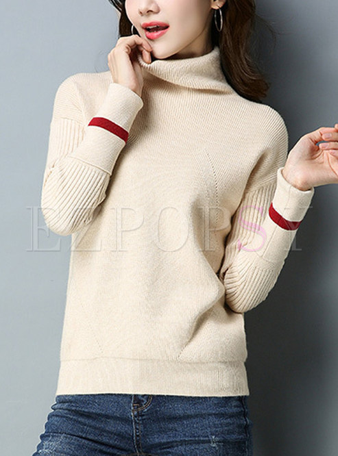 Turtle Neck Striped Hit Color Sweater