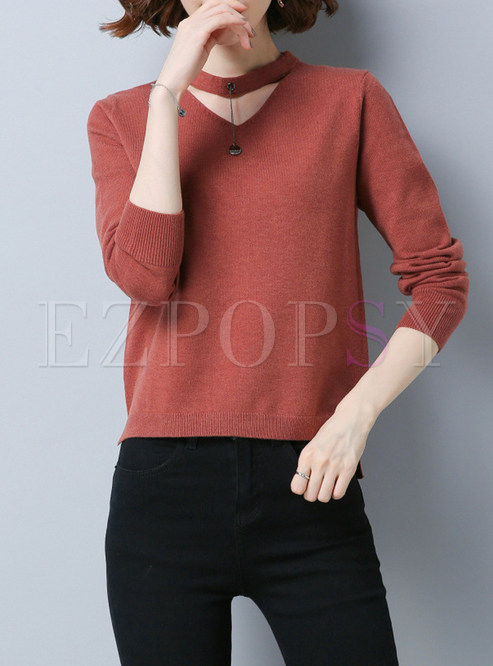 V-neck Loose Long Sleeve Knitted Sweater