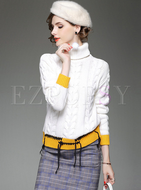 Sweet Contrast Color Turtle Neck Sweater