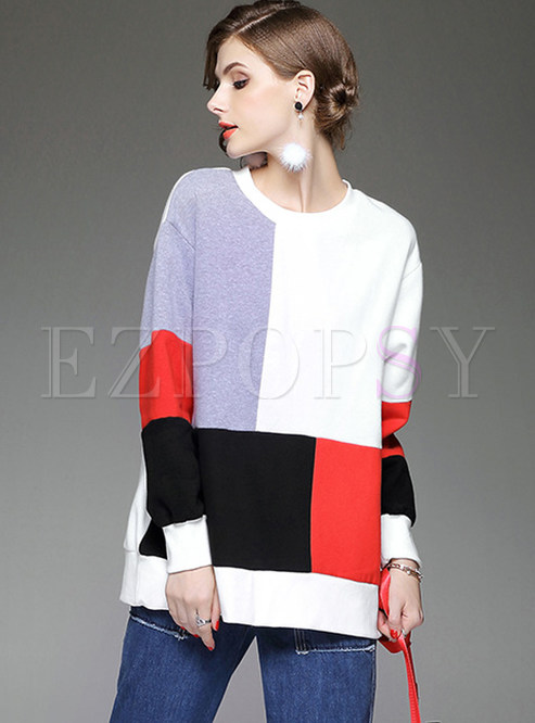 Fashion Color-blocked Long Sleeve Sweatshirt