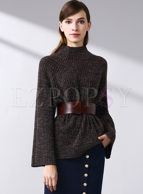 Brief Flare Sleeve Loose Sweater Without Belted