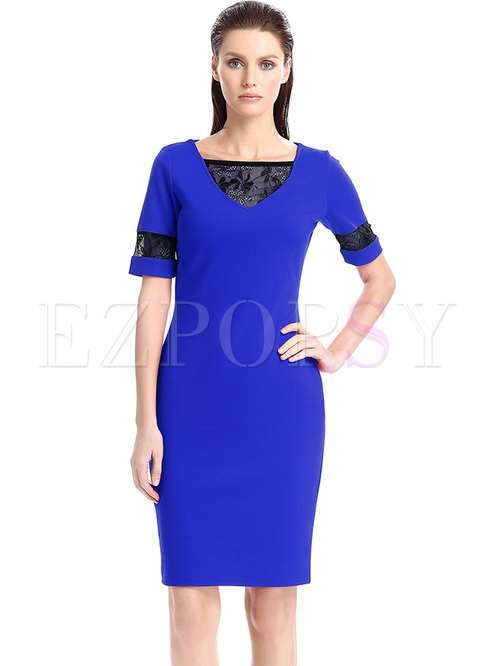 Chic Color-blocked Lace Bodycon Dress