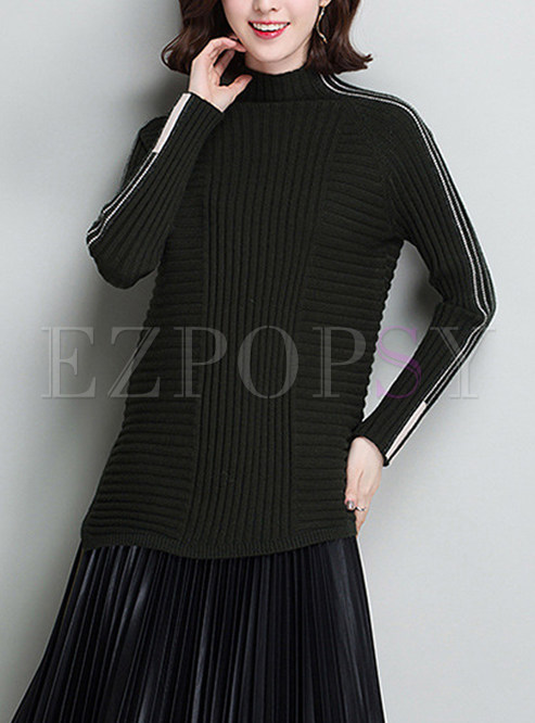 Striped Hit Color Asymmetric Knitted Sweater