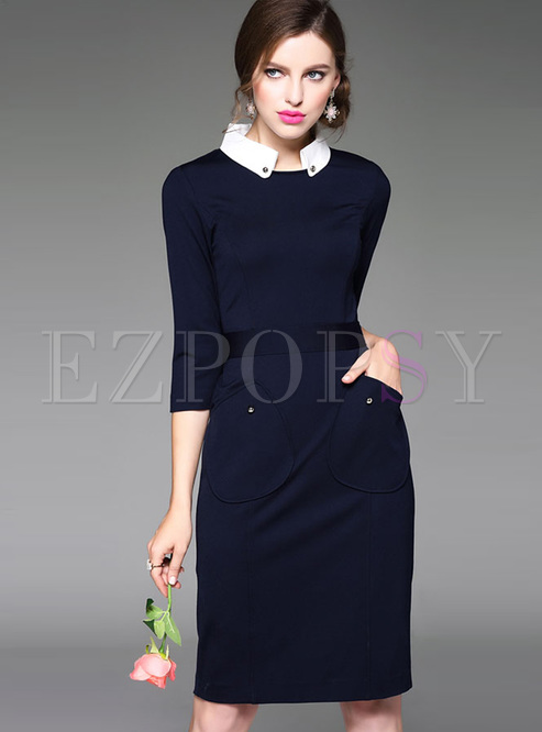 Brief Stand Collar Pocketed Bodycon Dress