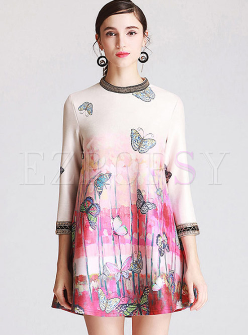 Dresses | Shift Dresses | Stylish Butterfly Print Suede A-line Dress