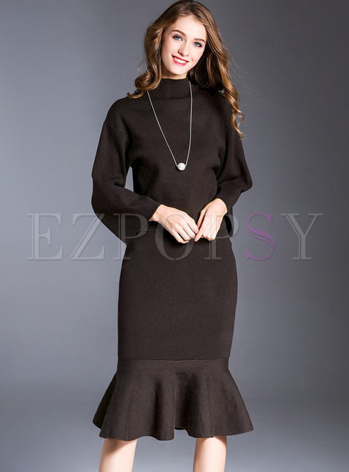 Stylish Stand Collar Mermaid Knitted Two-piece Outfits