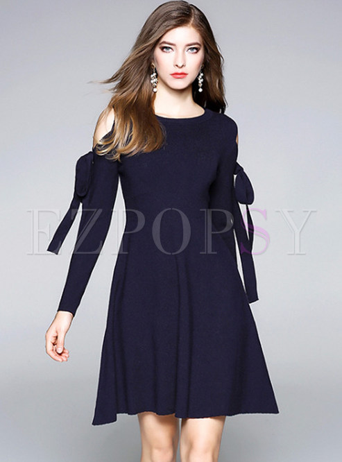 Stylish Off Shoulder Tied Knitted Dress