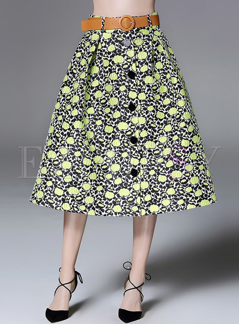 Sweet Jacquard Belted Bubble Skirt