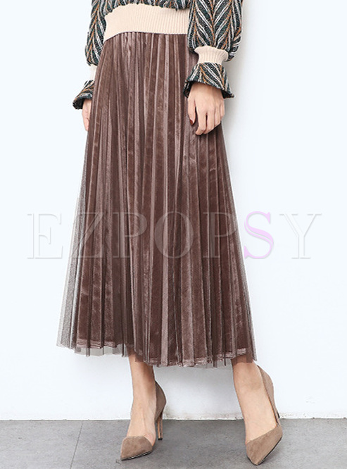 Skirts | Skirts | Brown Elastic Waist Pleat Skirt