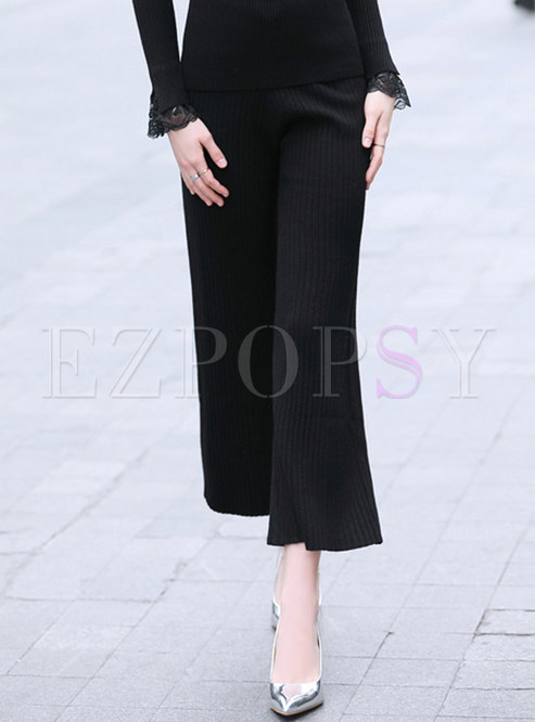 Brief Elastic Waist Knitted Straight Pants