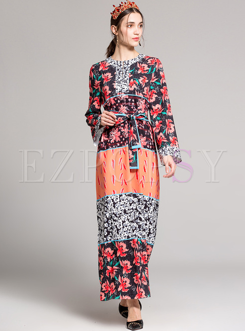 Chic Floral Print Loose Maxi Dress