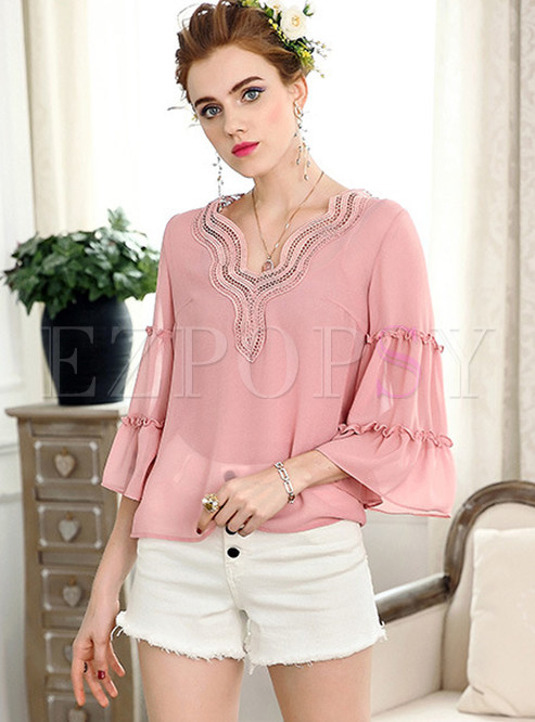 Tops | Blouses | Stylish V-neck See Through Blouse