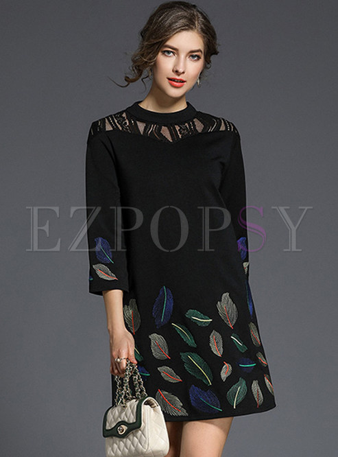 Lace Hollow Out Embroidered Shift Dress