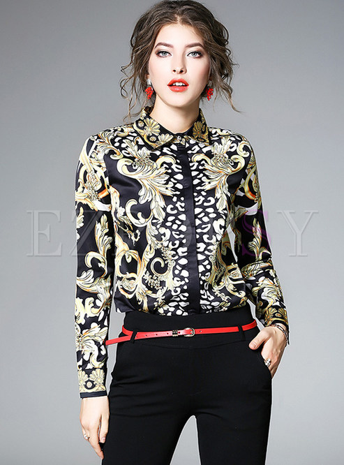 Tops | Blouses | Ethnic Color-blocked Long Sleeve Blouse