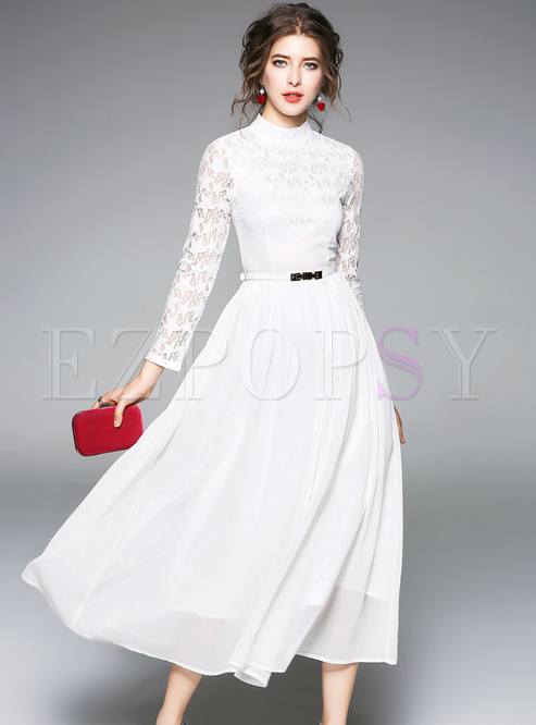 White Elegant Lace Hollow Maxi Dress