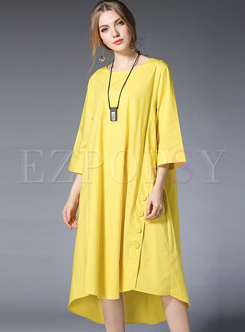 Yellow Casual Loose Asymmetric Hem Shift Dress