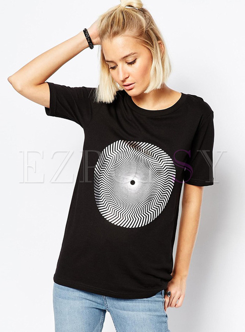 Black Geometric Print T-shirt