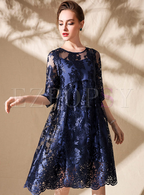 Dresses | Shift Dresses | Blue Embroidered Loose Shift Dress With ...