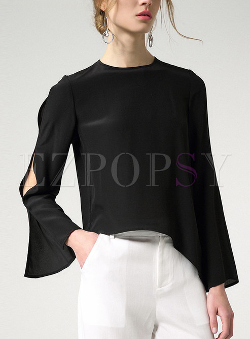 Tops | Blouses | Stylish Silk Flare Sleeve Blouse