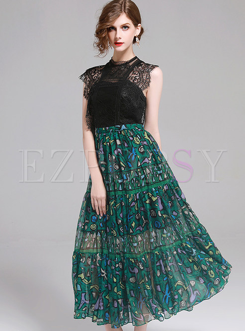 Dresses | Maxi Dresses | Sexy Lace Splicing High Waist Maxi Dress