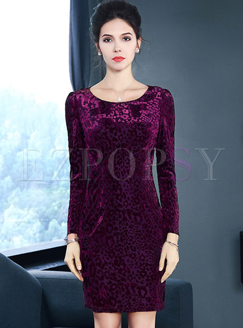 Elegant Velvet Long Sleeve Bodycon Dress