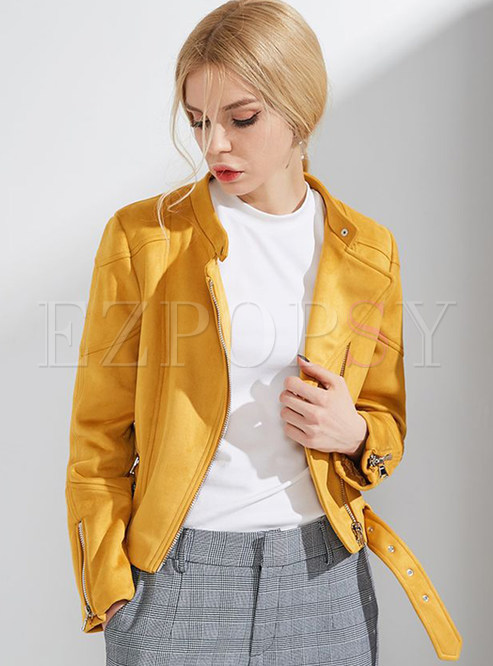 Yellow Street Stand Collar Short Coat