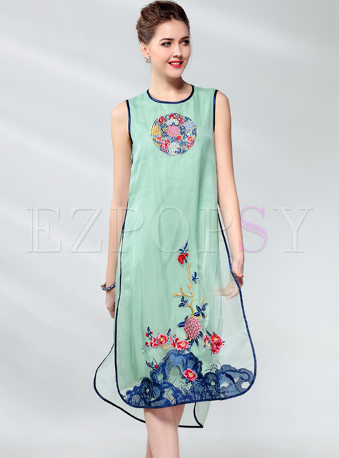 Dresses | Shift Dresses | Green Embroidery Organza Shift Dress