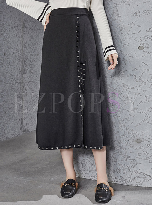 Black Buttoned High Waist Skirt