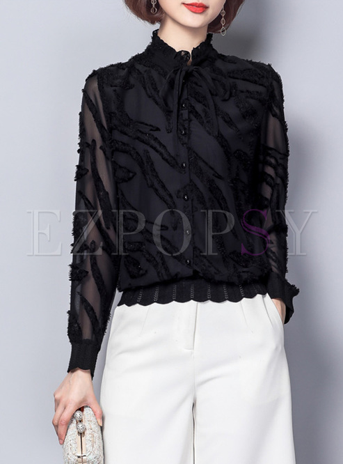 Sexy Perspective Stand Collar Blouse
