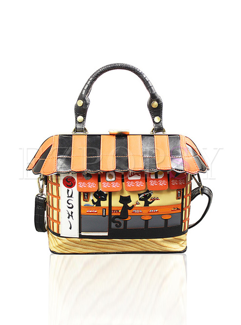 Chic Embroidery Color-blocked Boston Bag