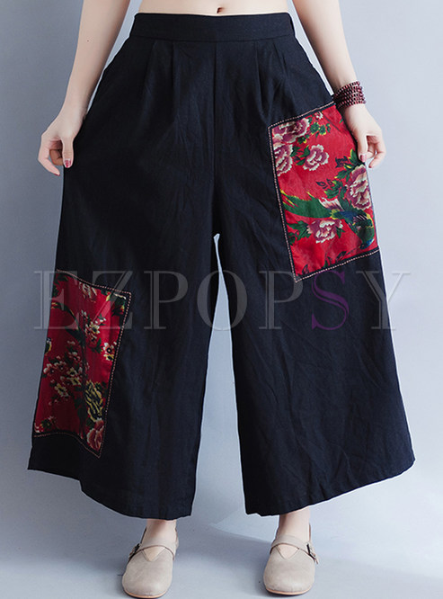 Ethnic Embroidered Loose Wide Leg Pants