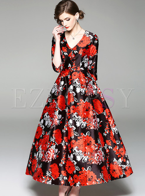 Dresses | Maxi Dresses | Vintage Flower Print V-neck Maxi Dress