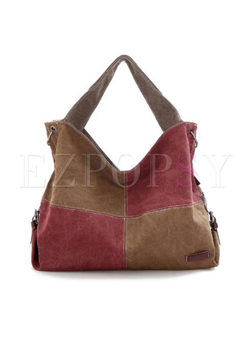 Vintage Plaid Color-blocked Top Handle & Crossbody Bag