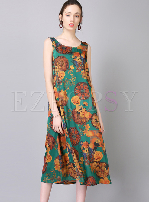 Casual Floral Print Sleeveless Shift Dress