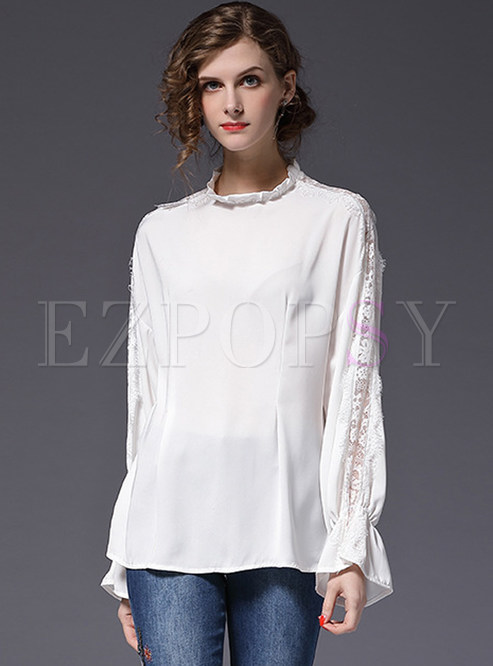 Tops | Blouses | White Stringy Selvedge Stand Collar Blouse