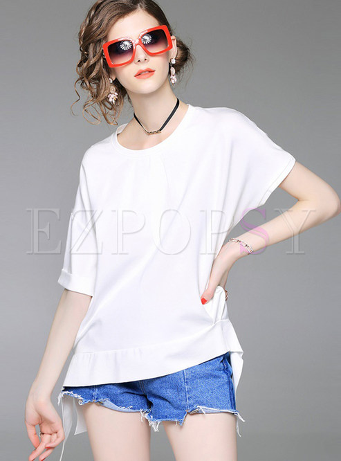 White Fashion Asymmetric Hem T-shirt