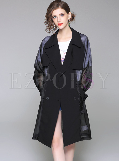 Black Double-breasted Notched Neck Coat