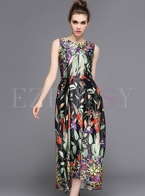 Dresses | Skater Dresses | Floral Print Waist Big Hem Sleeveless Dress