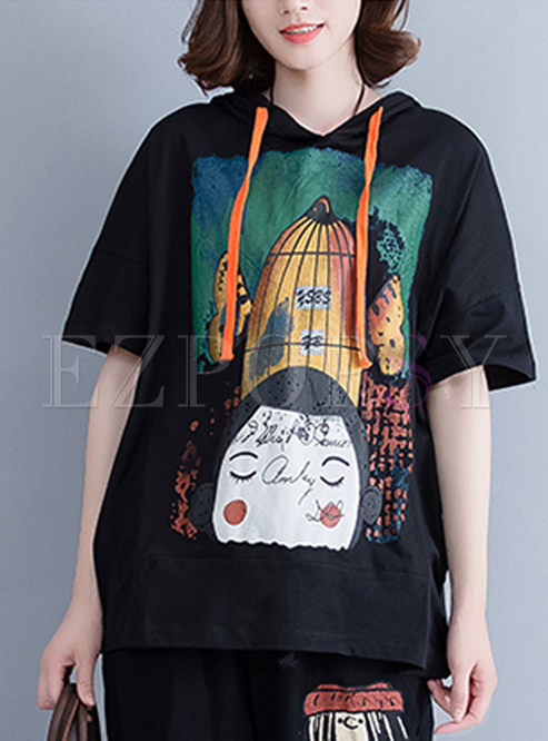Hooded Casual Short Sleeve T-shirt 