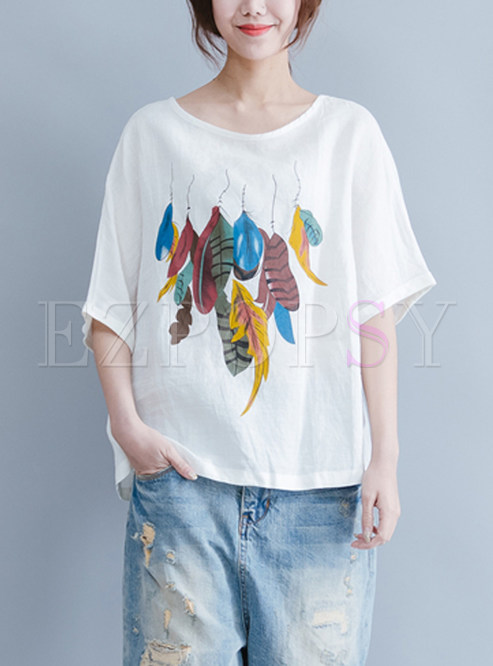 White Embroidered Half Sleeve T-shirt