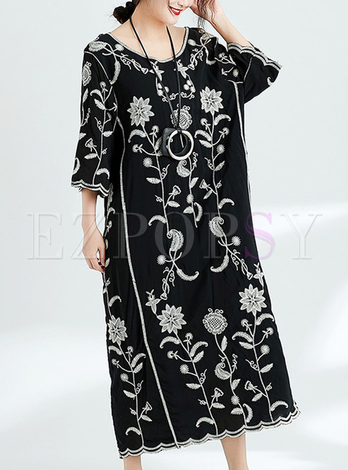 Black Ethnic Embroidered Maxi Dress