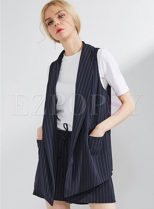 Brief Striped Vest Suit & Striped Culotte