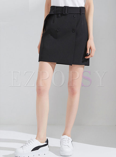 Black Brief Pure Color Casual Skirt 