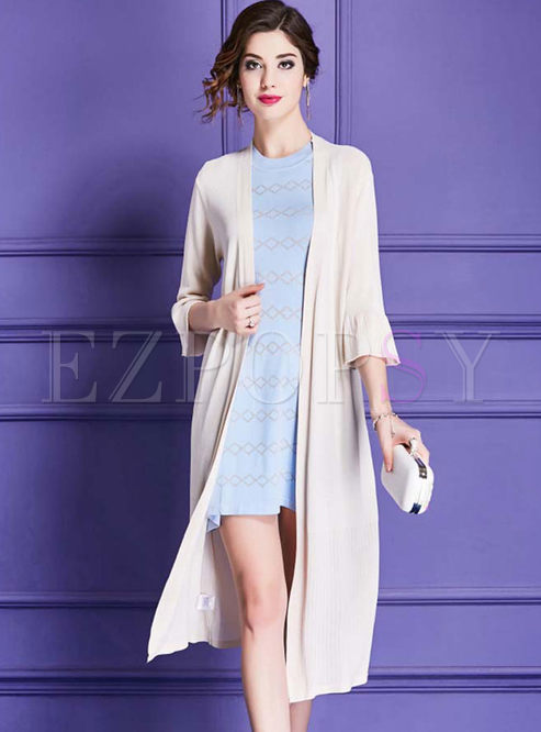 Splicing Knitted Pure Color Elegant Coat