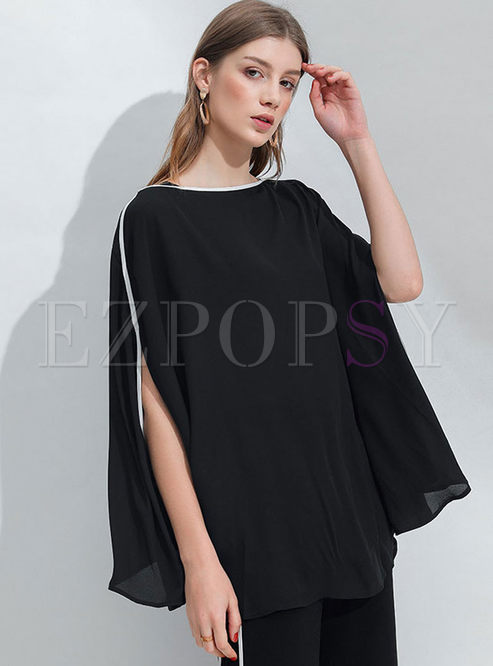 Tops | Blouses | Black Fashion Chiffon Batwing Sleeve Blouse