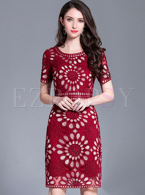 Red Fashion Slim Hollow Out Dress