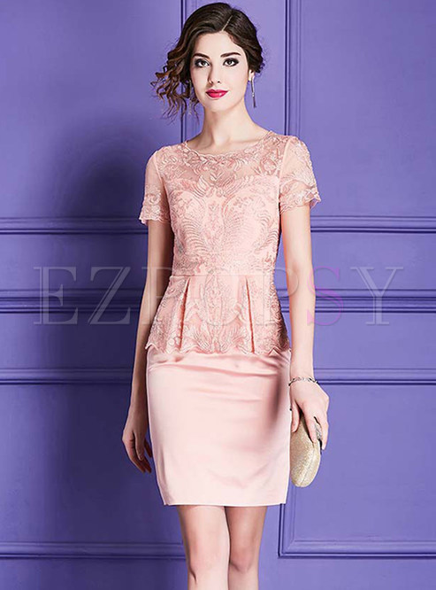 Pink High Waist Falbala Party Dress